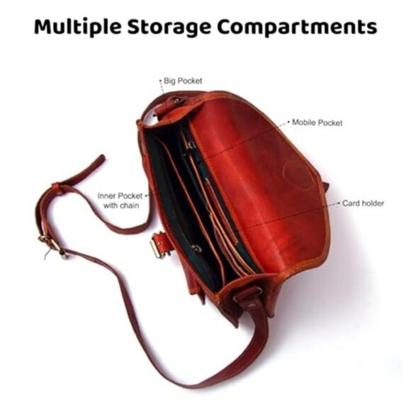 Handmade Women Vintage Style Genuine Brown Leather Crossbody Satchel Bag - Picture 6 of 6